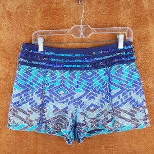RAMY BROOK Womens Shorts Medium Blue Tweed Aztec Frayed Stripe Waist